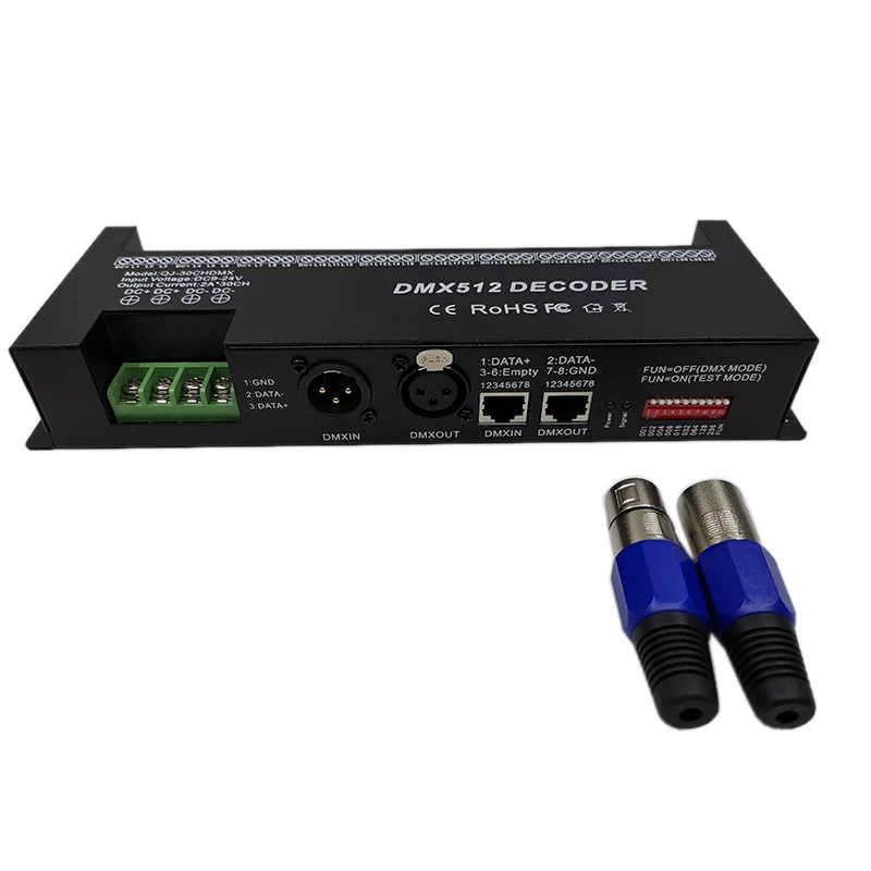

B18B 30 Channel RGB DMX512 Decoder LED Strip Controller 60A DMX Dimmer PWM Driver Input DC9-24V 30CH DMX Decoder Light Control