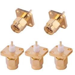 5 Pcs New SMA male plug RF Coax Connector solder post Cable 4-hole panel mount Gold plated