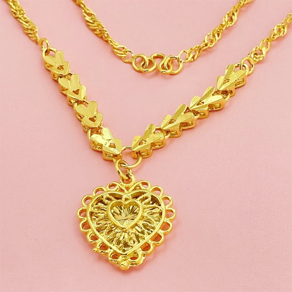 

Luxury 24K 9999 Pure Gold real gold Women Love Pendant Necklace Light Luxury Peach Heart Pendant
