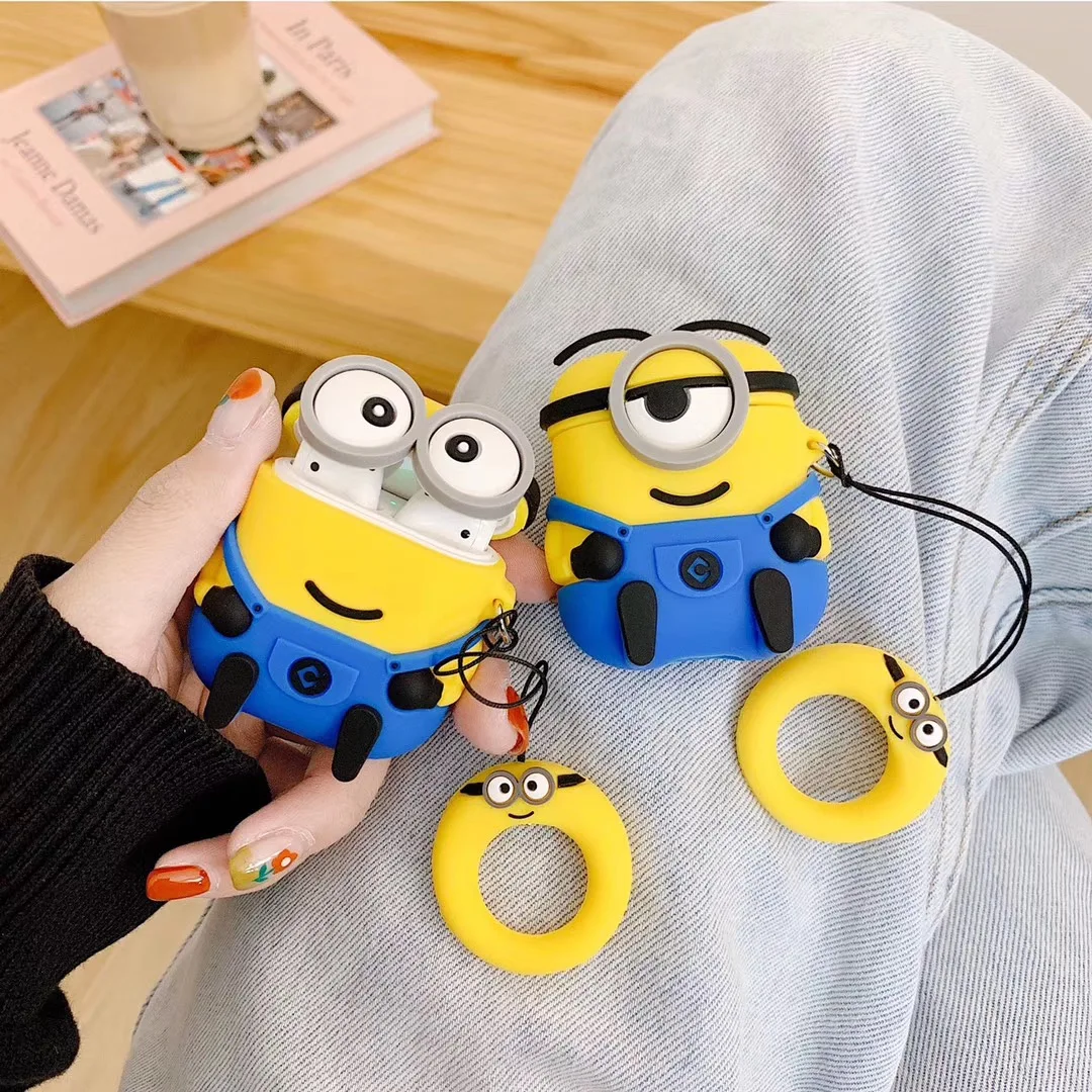 Niedliche 3D-Cartoon-Minions-Accessoires-Hülle für Airpods 5 2026 1 2 3 4 Pro2 Pro 3 Großäugiges Silikon-Kopfhörer-Etui – Detail 3
