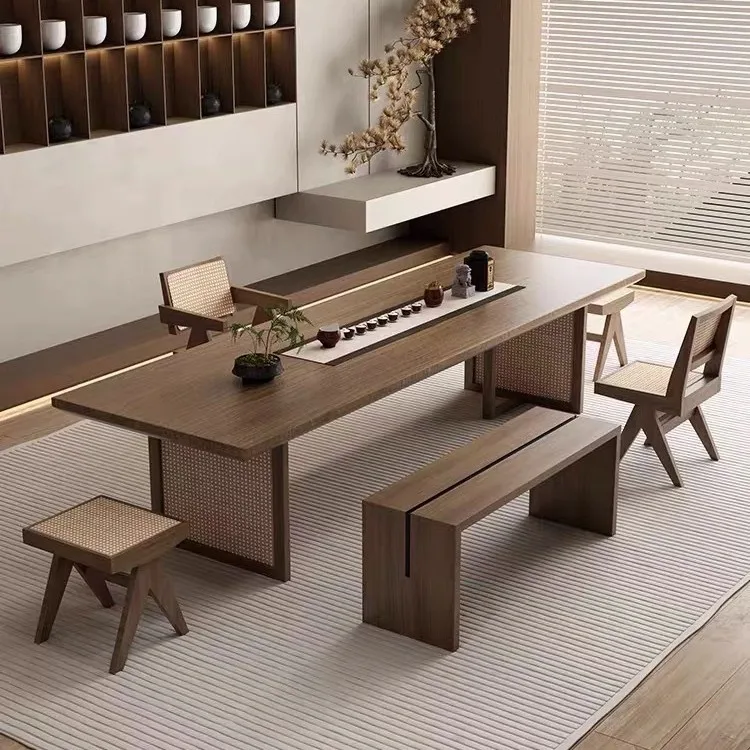 Solid wood tea table Solid wood large board table Office tea room Kung Fu tea table Household