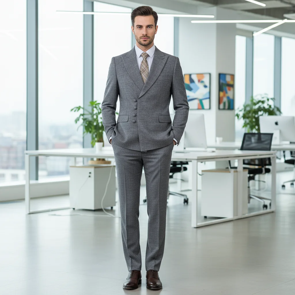 ST Cassy Traje de hombre elegante para boda gris Slim Fit Doble botonadura Múltiples botones Casual Hombre de negocios Conjunto de traje de 2 piezas