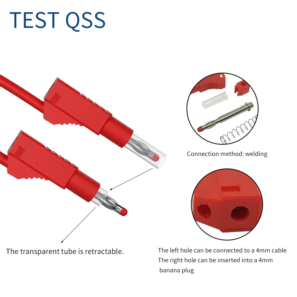 QSS 1M 5Pcs Multimeter Test Lead Dual 4MM Retractable Sheath Stackable Copper Banana Plug 5 Color Tool Accessories Q.70022