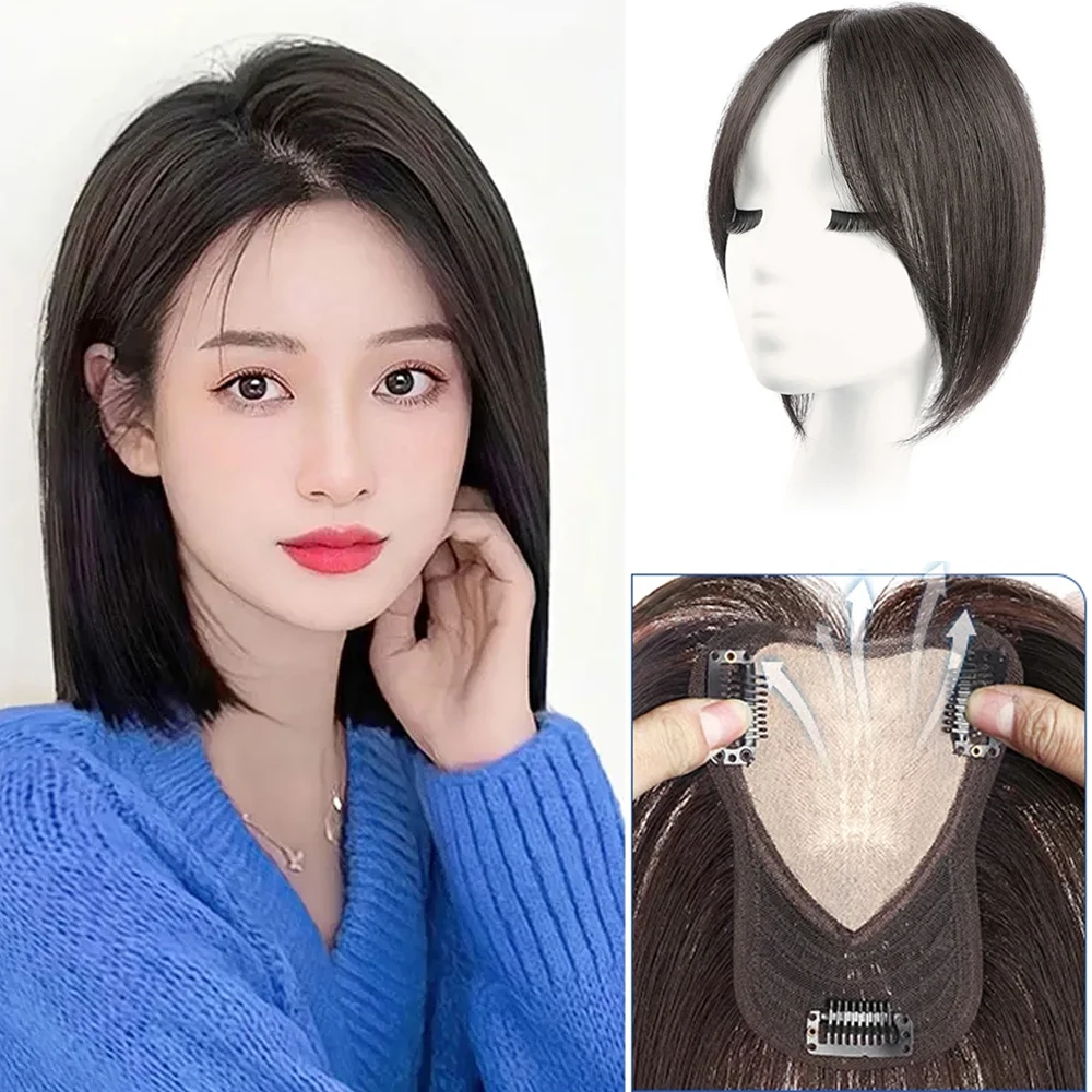 Hair Toppers Real Human Hair Toppers Pieces for Women with Thinning Hair Human Hair Toppers with Bangs Clip in Hair Extensions