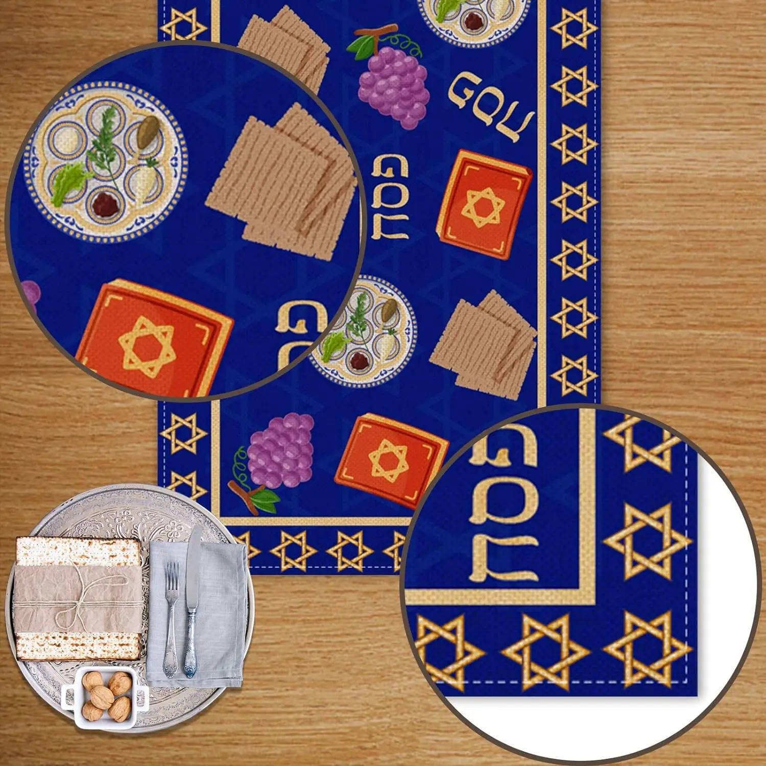 Happy Passover Linen Table Runner Jewish Holiday Party Washable Kitchen Home Dining Table Runner Mantle Fireplace Decorations