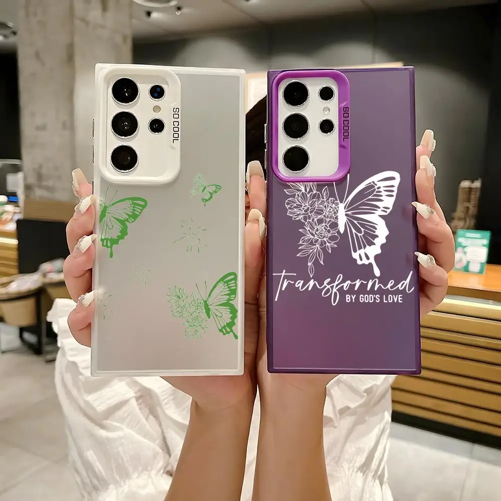 Cute Butterfly Pattern Cool Phone Case For Samsung Galaxy S25 Edge S24 S23 S22 S21 S20 Ultra Silicone Colorful Silver Phone Case