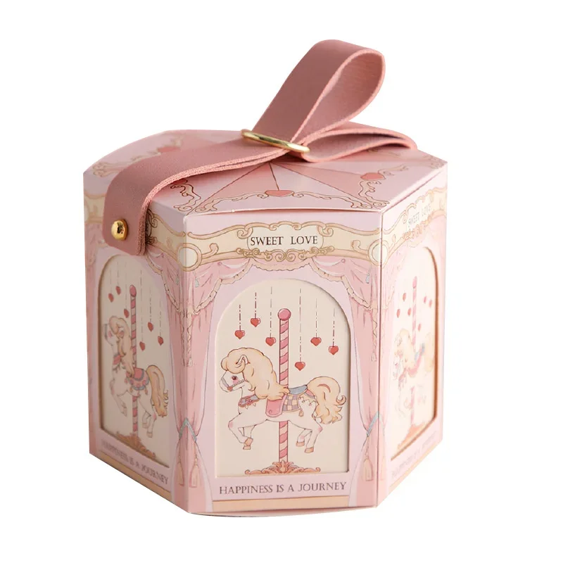 10pcs Gift Box Packaging Baby Shower Kids Birthday Favors Snack Food Candy Cookies Boxes Blue Pink Carousel Bride Party Supplies view 6