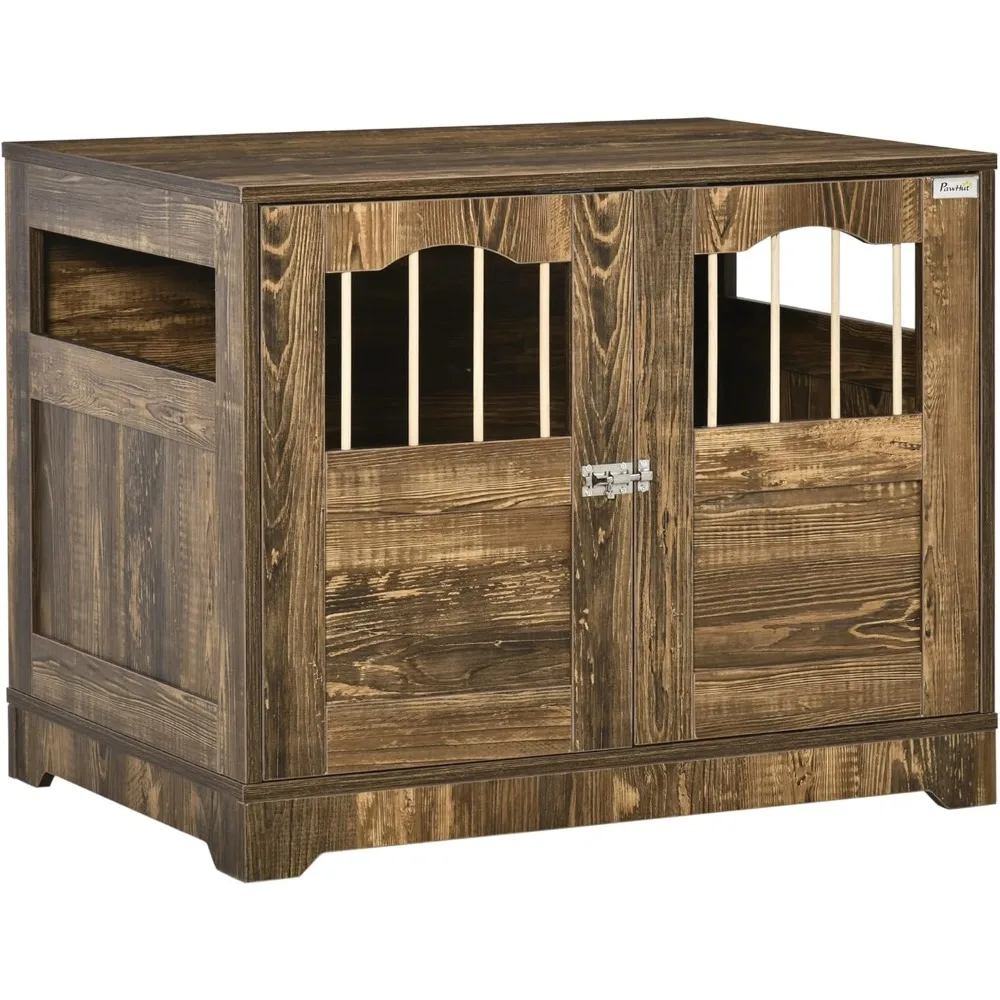 

Wooden Dog Crate, End Table Furniture with Lockable Door, Small & Medium Size Pet Crate Indoor Puppy Cage, Brown