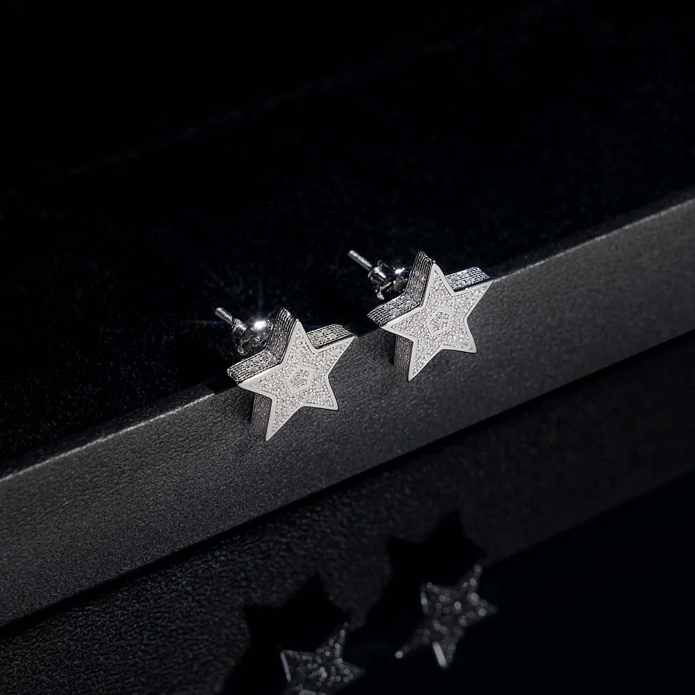 IsRainy 925 Sterling Silver Round Cut All Moissanite GRA Certified Diamong Star Stud Earrings For Women Men Fine Jewelry Gift image 3