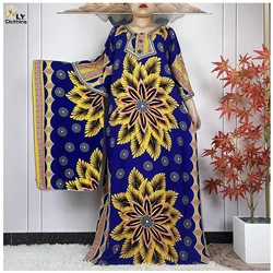 New Dubai Summer Party Dress Short Sleeve Loose Pure Cotton Printing Floral Lady Elegant Maxi Islam Women African Abaya Clothes