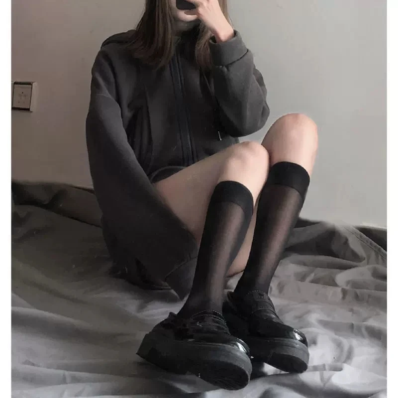 2 Paar Nylon über dem Knie hoch kawaii Studenten strümpfe Lolita Sommer Seide Knies trümpfe Rohr jk Mädchen lange weiße schwarze halbe Socken – Detail 2