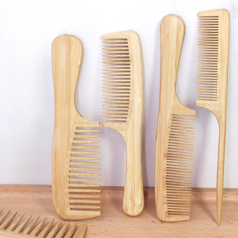 Bamboo Wide Tooth Comb Hair Brushes Detangling Combs Anti-Static Curly Hair for Women Men Smoothing Massaging Home Salon Use