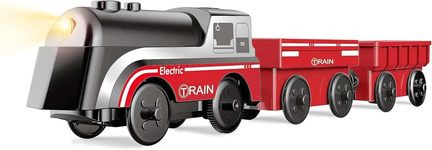 قطار بمحرك للمسار الخشبي مجموعة ألعاب القطار المكونة من 3 قطع، قطار يعمل بالبطارية متوافق مع توماس والأصدقاء، بريو وشوجينجتون