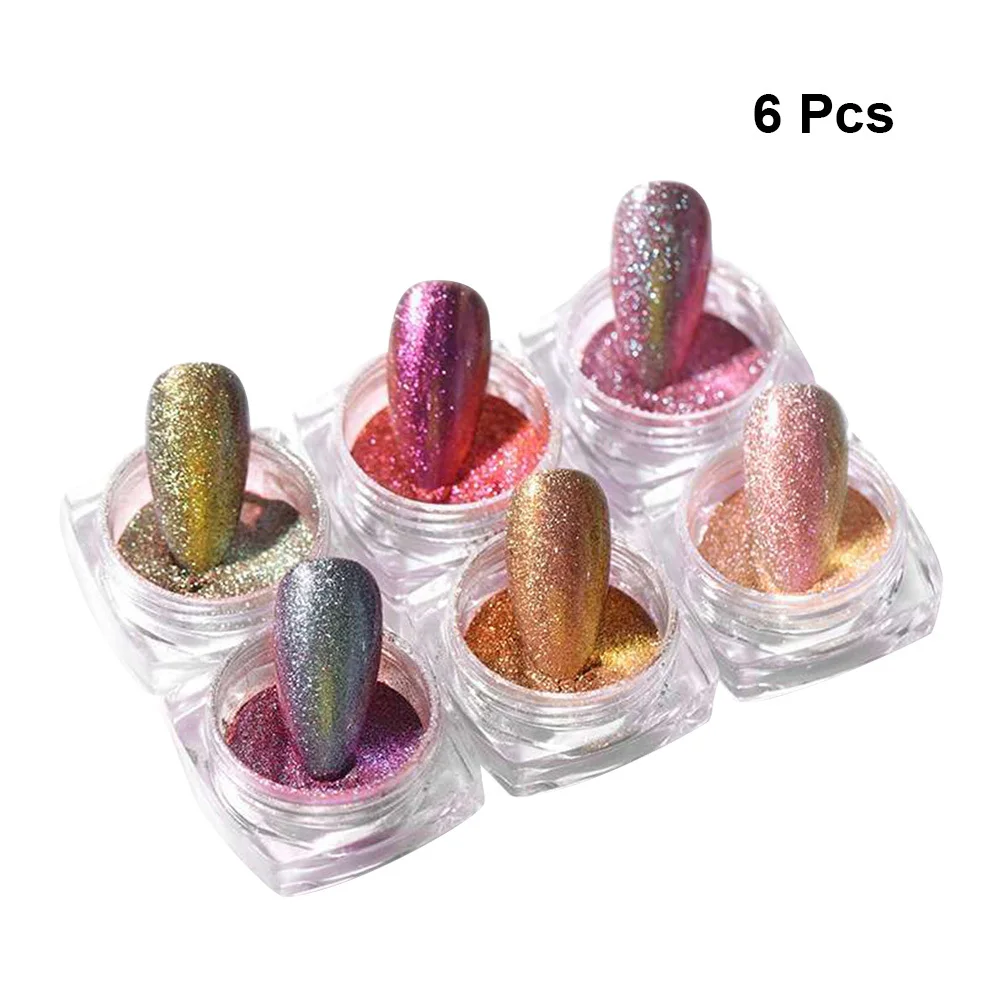 6 stks 6 Kleuren Drijfzand Poeder Set Diy Nail Art Manicure Kit Voor Natuurlijke Kunstnagels Decoratie Ambachten Manicure Drijfzand