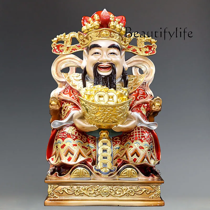Enamel color pure copper God of Wealth Buddha statue to attract wealth, household God of Wealth statue company ornament
