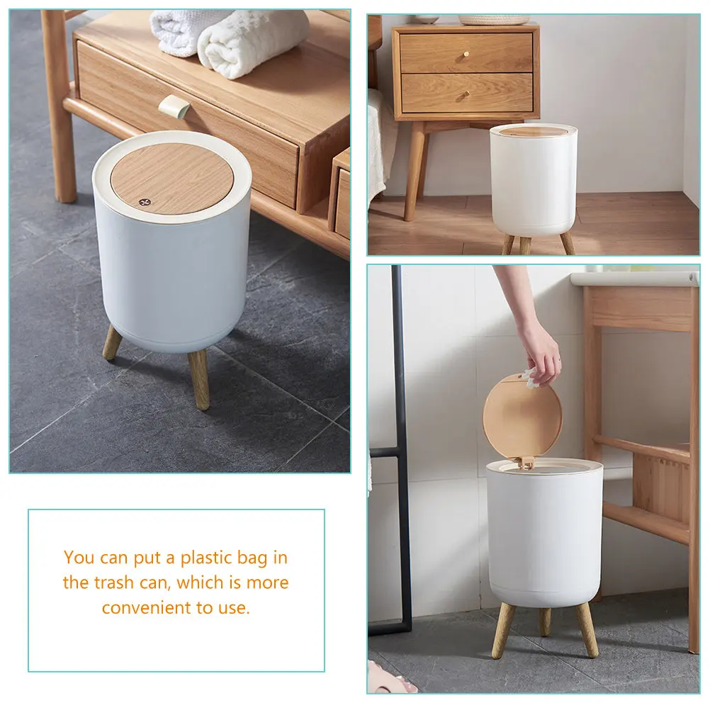 Tall Garbage Can High Foot Trash Holder Impact Resistant ABS Plastic Kitchen Household Garbage Can 7L Large Capacity Desk Waste