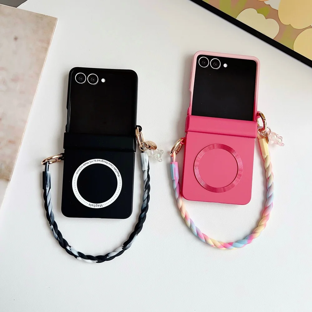 المفصلي حماية ماتي المغناطيسي قضية الهاتف لسامسونج غالاكسي Z Flip7 الوجه 7 5 4 3 Zflip6 التدرج لون الحلوى شريط للرسغ غطاء #4