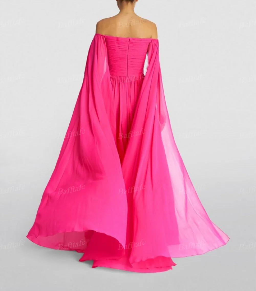 Cathy Hot Pink Prom Dress 2024 Off the Shoulder A-line Chiffon vestidos de fiesta Elegant Sweep Train Side Split فساتين السهرة