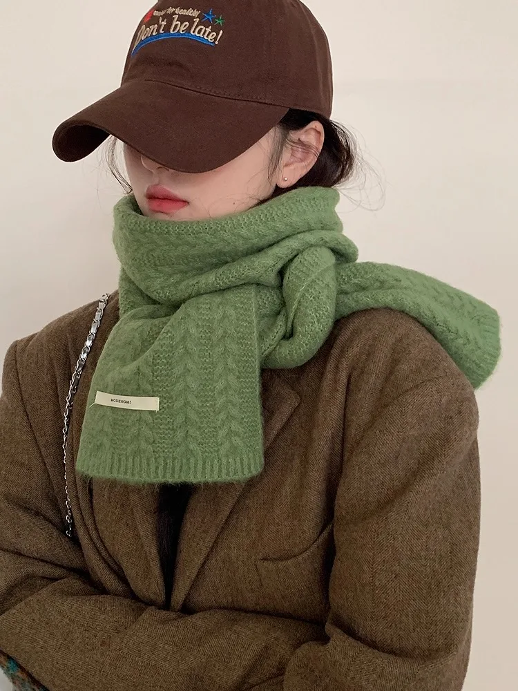 

Модный шерстяной однотонный вязаный шарф для женщин, новая модель 2025 года, высококачественный теплый шарф для шеи