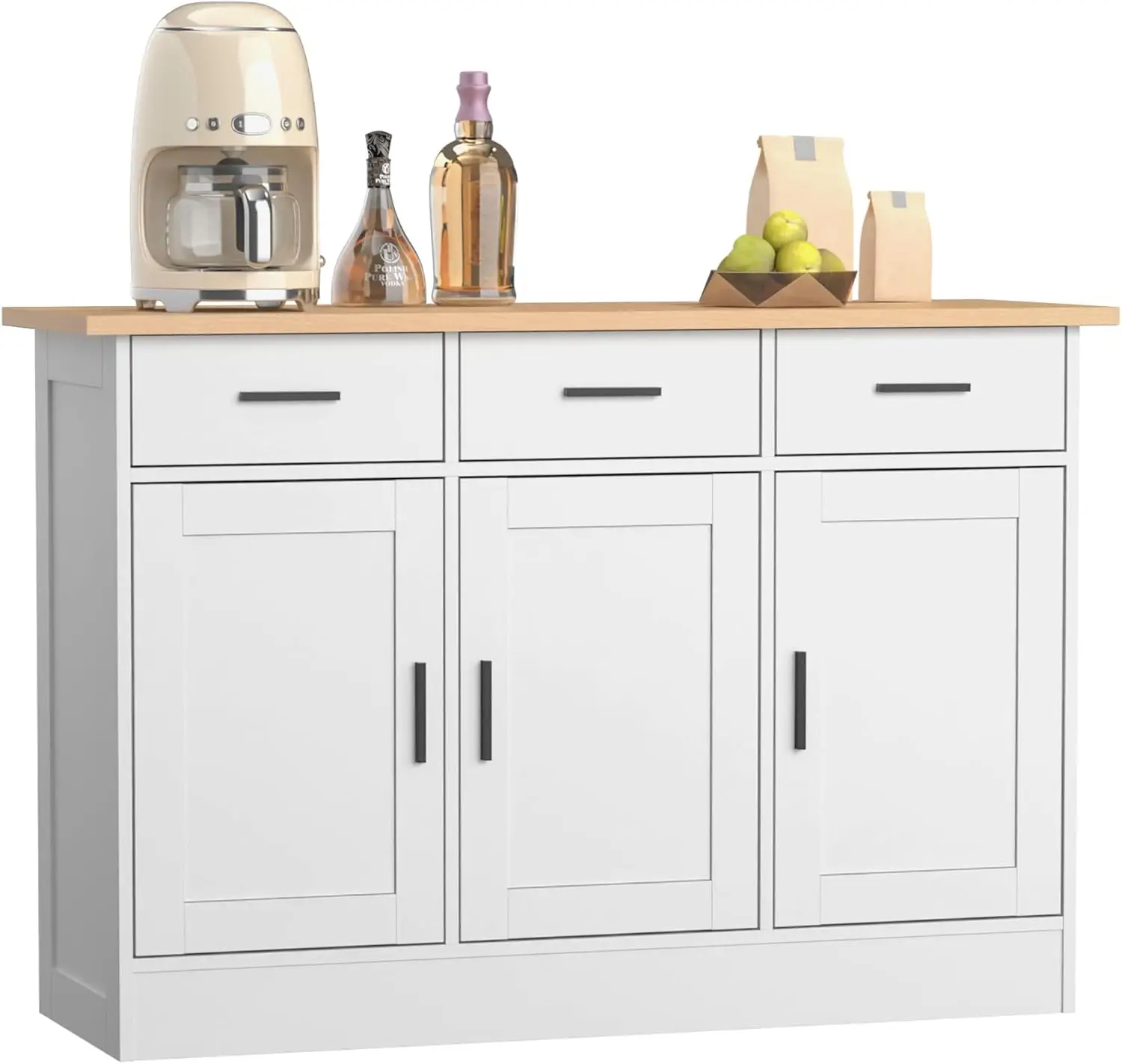 Witte buffetkast met 3 lades, houten consoletafel voor woonkamer, eetkamer, entree – 47,2'W