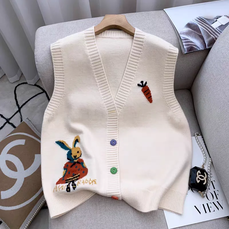 

Свободный женский вязаный жилет с топом, корейский японский дизайн на пуговицах с v-образным вырезом, шерстяной летний модный повседневный свитер