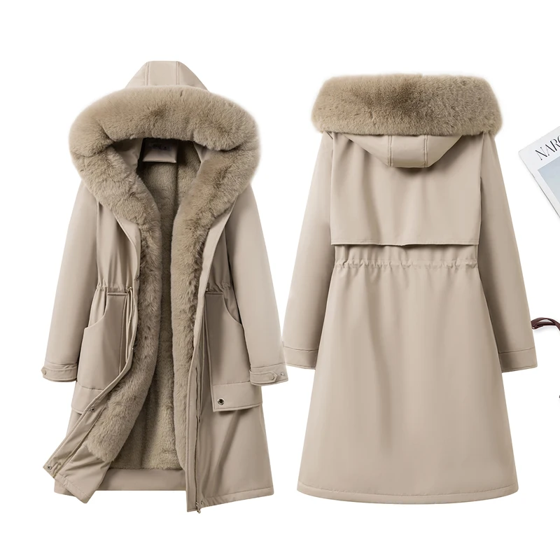 Women's Winter Long Hooded Long Sleeve Cotton Jacket Fleece Lined Windproof Cold Proof Casual Retro Coat Outerwear Clothing New