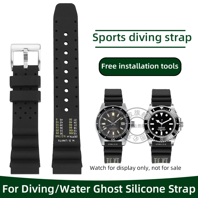 العصابات مقاوم للماء ل رولكس غواص المياه شبح شريط مطاطي سايكو المعلبة المواطن حزام الساعات 20 مللي متر 22 مللي متر سيليكون حزام الرجال سوار