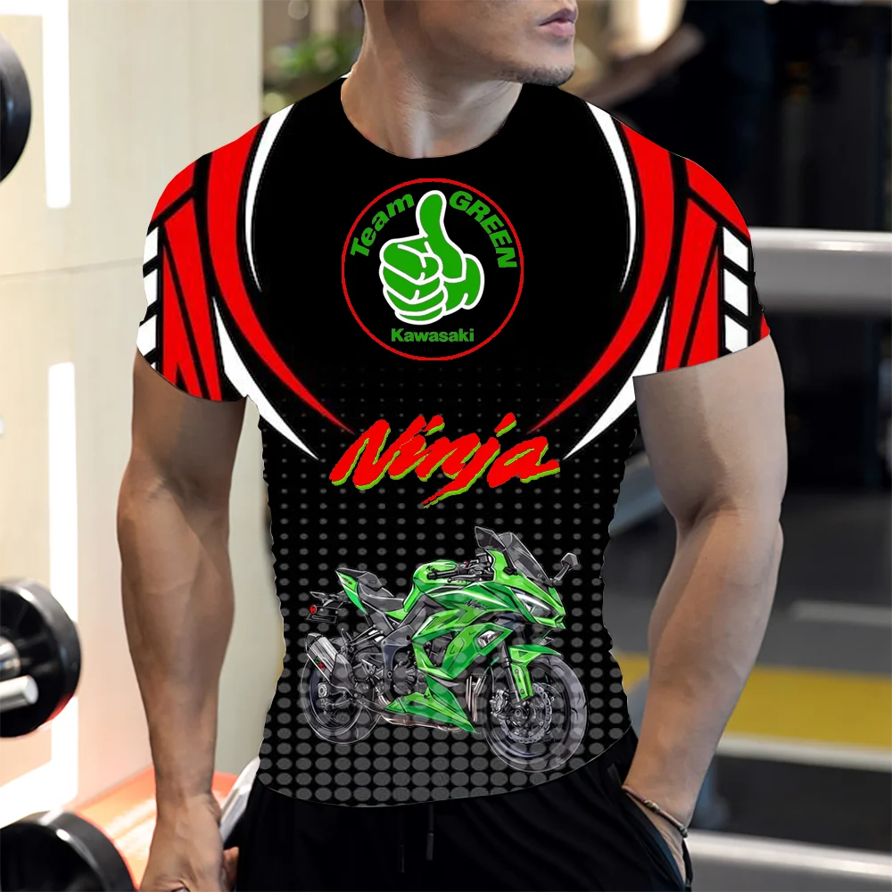 

Kawasaki 2025 Summer New Men's Motorcycle Kawasaki Logo 3D Printed Casual T Shirt Street Large Men's T-shirt Motorcycle Riding 8