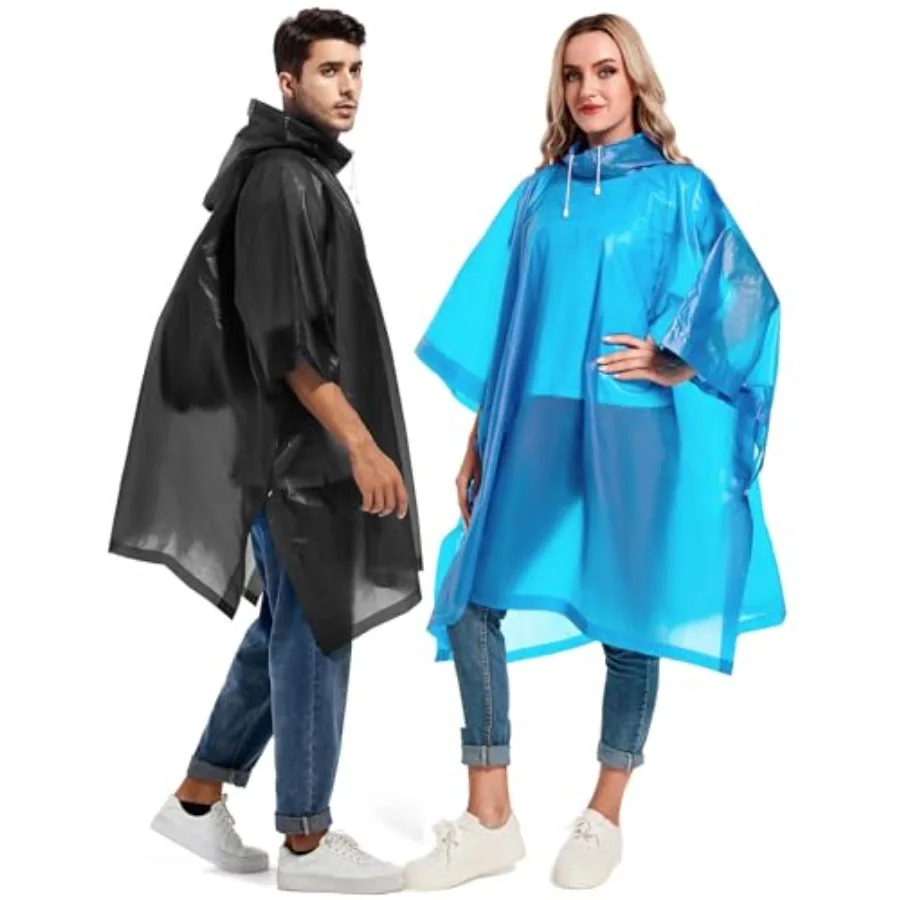 

2 Pack Rain Ponchos for Adults Reusable - Raincoats Survival Emergency Heavy Duty Rain Coat with Drawstring Hood