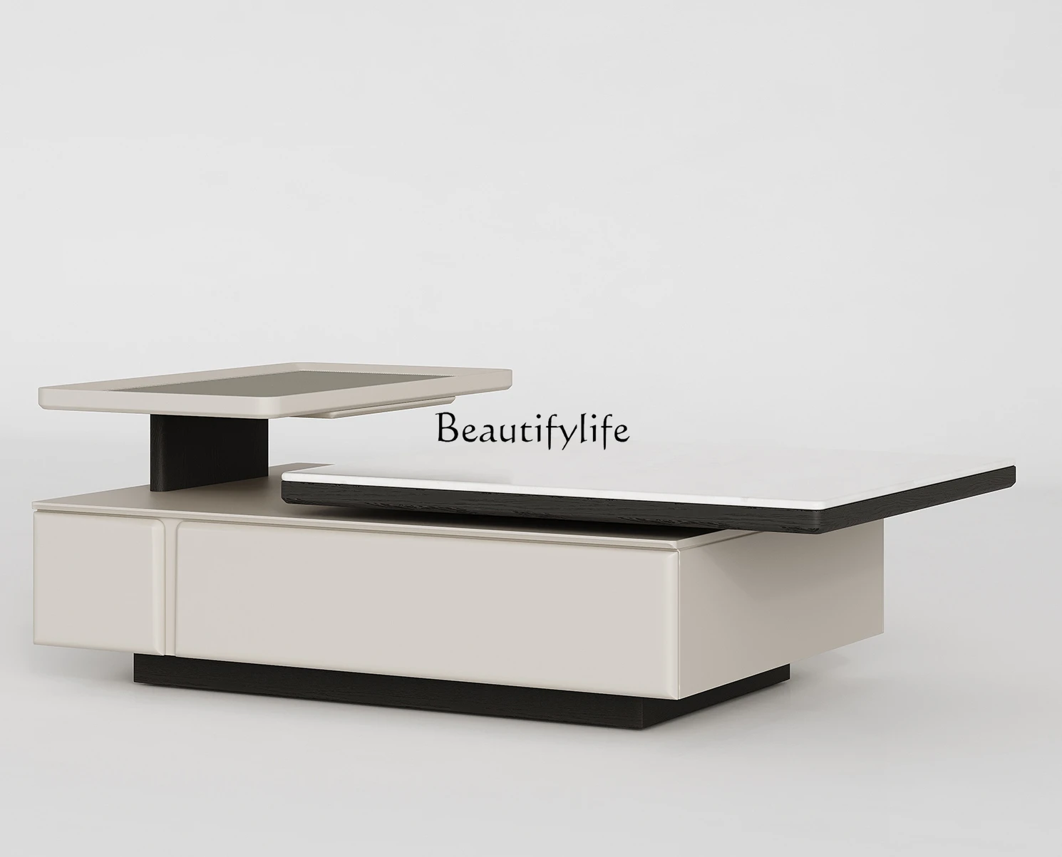 Modern Minimalist Square Saddle Leather Tea Table High-End Affordable Luxury Rotating Marble Tea Table