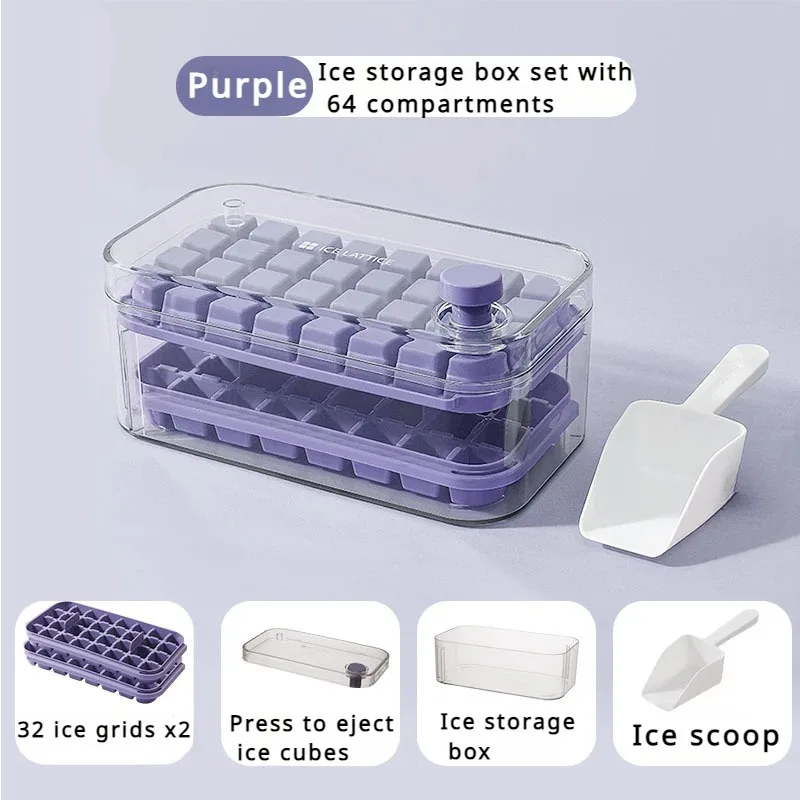 

New Tepy 64/32 Slots Ice Cube Molds Trays with Lid Creative 2 in 1 Ice Cube Molds and Storage Box Remove Ice with One Click Tool