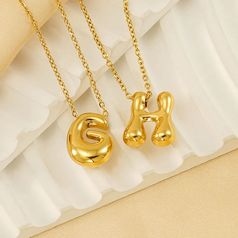 18k Stainless Steel 26 Initial Letter Balloon Bubble Necklace for Women Personalized Jewelry Gift Wholesales