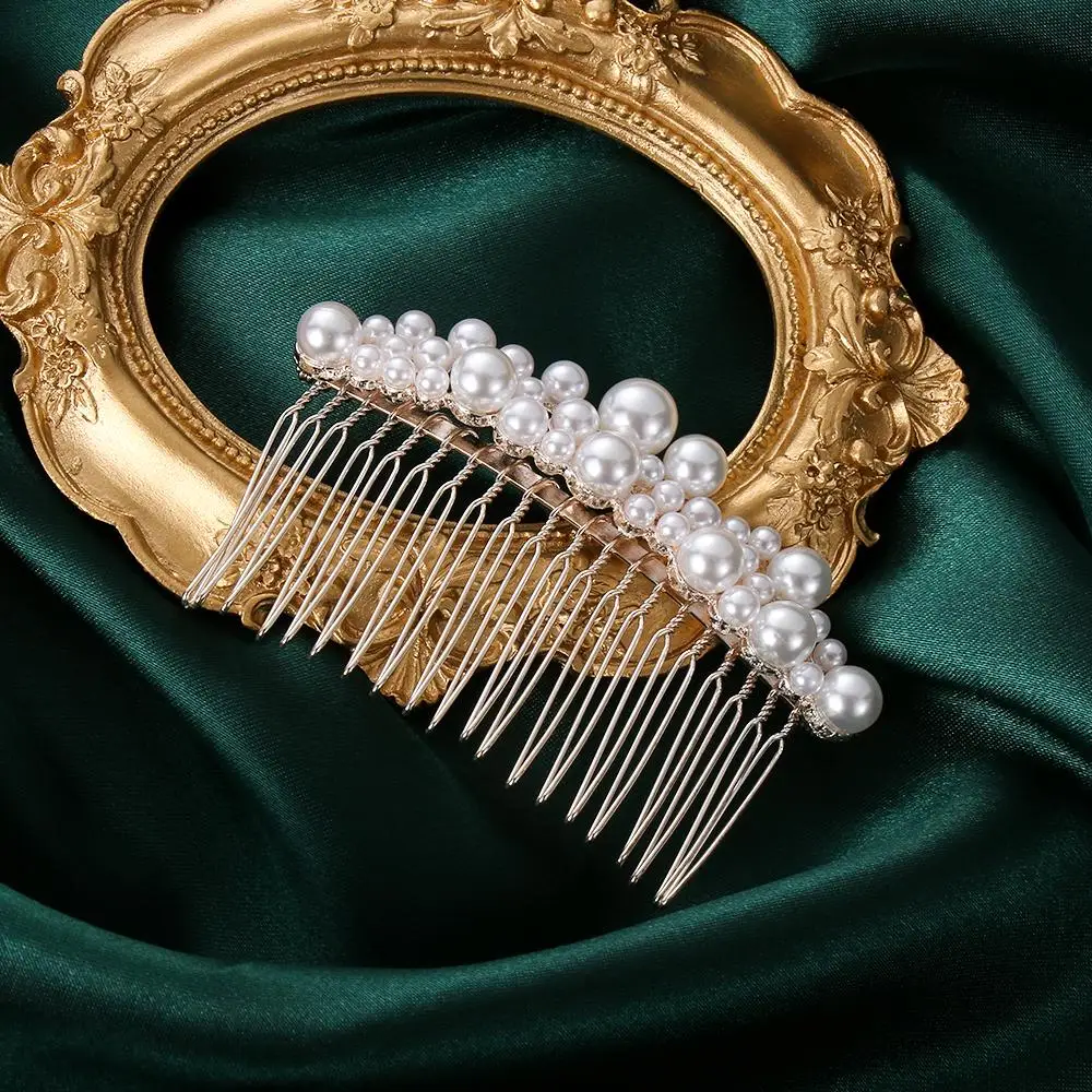 Women Pearl Hair Combs Wedding Hair Accessories Hair Pin Rhinestone Tiara Bridal Clips Bride Hair Jewelry