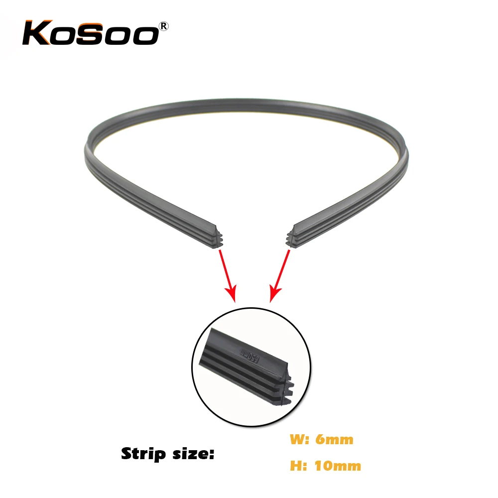 KOSOO 2PCS Vehicle Windshield Insert Natural Rubber Car Wiper Blade Strip (Refill) 6mm 26\