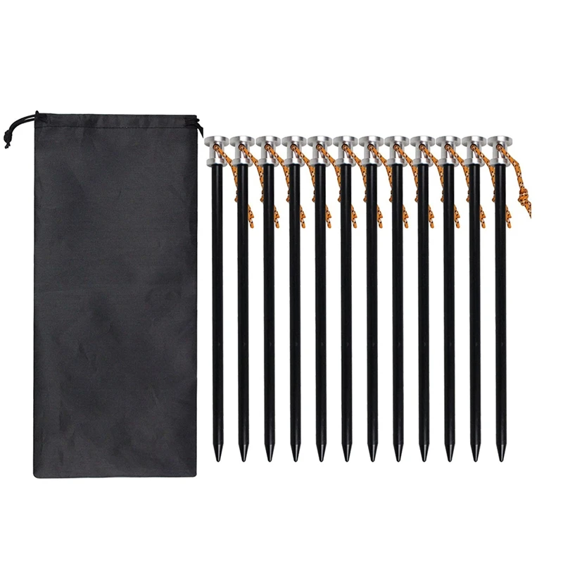 

12PCS 23Cm Outdoor Tent Pegs Ground Nails With Storage Bag Windproof Nails Camping Accessories Tent Fastening