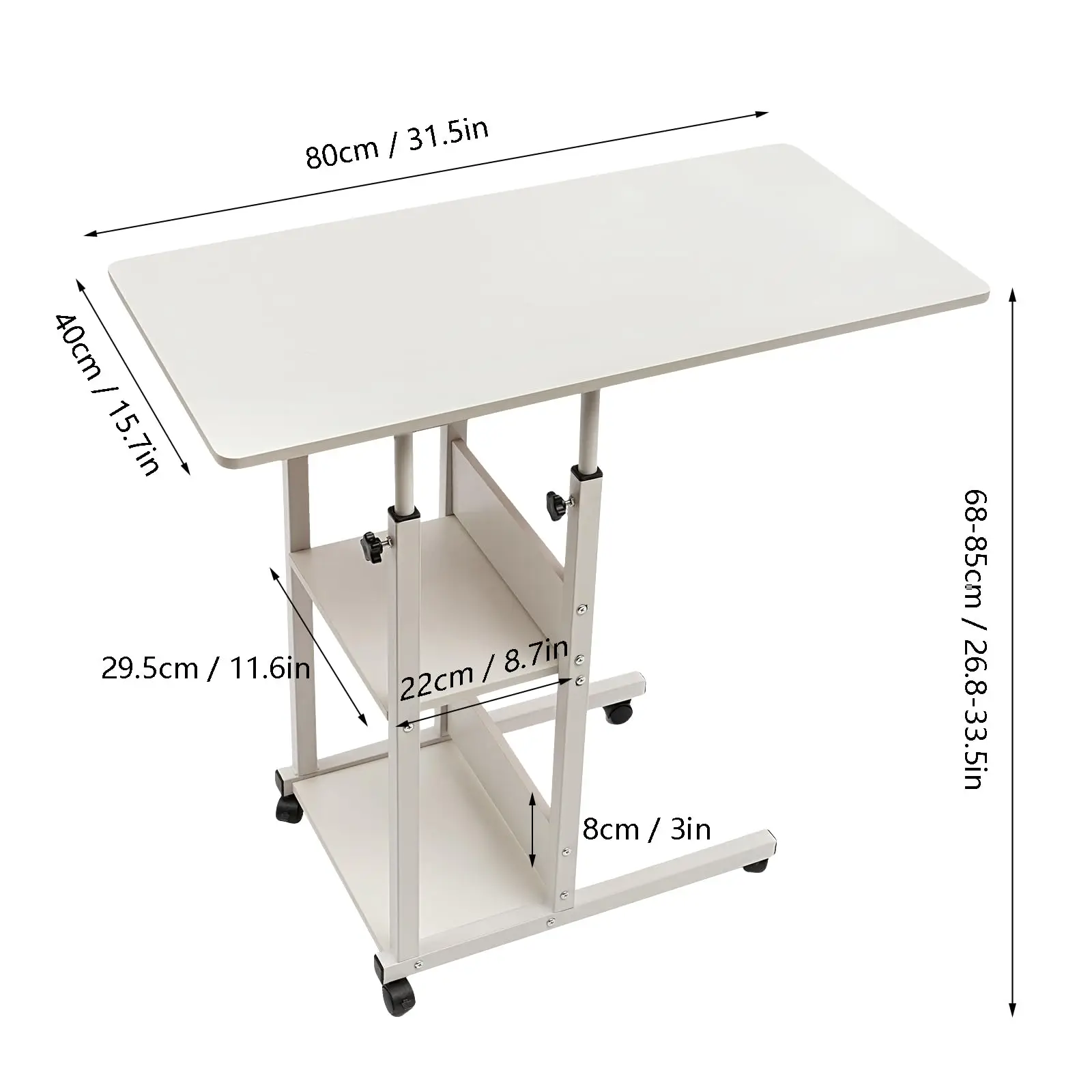 C-förmiger Beistelltisch verstellbar, C-Tisch mit Rollen und Ablageflächen für Couch, Bett, Liegestuhl, höhenverstellbarer Tisch über dem Bett