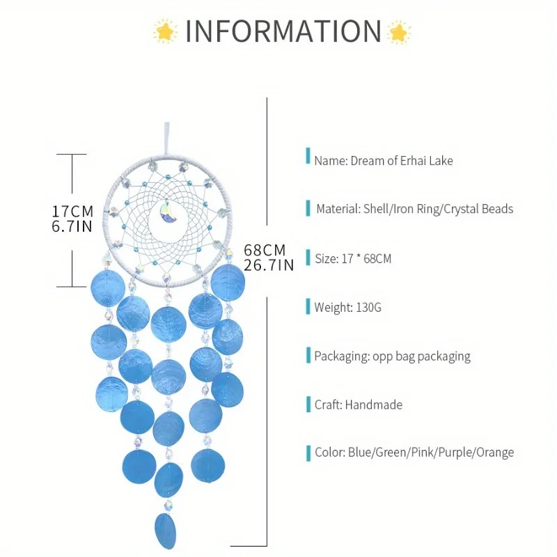 1 szt. Łapacz snów z muszli dzwonek wietrzny księżycowego, wisiorek dekoracyjny pokoju, dekoracja domu