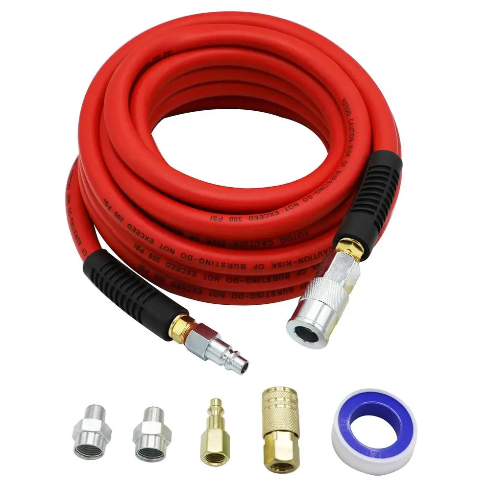 25ft 300PSI Hybrid Air Hose 1/2 Inch Heavy Duty Kink Resistant No Memory Flexibility Brass Fittings 1/4