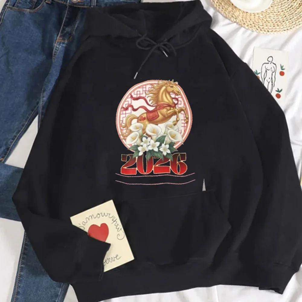 Chinese New Year Sweatshirt 2026 Year of The Horse Hoodie Happy New Year 2026 Sportswear Simple Style Women Sweatshirt