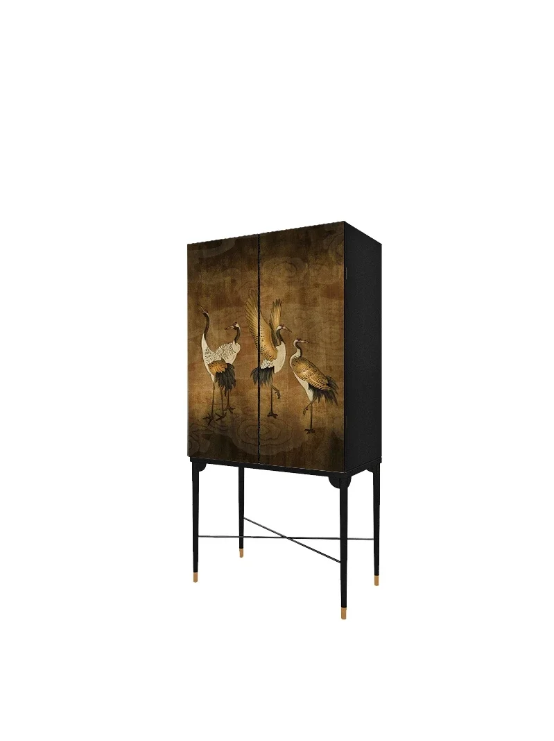 High-Leg Wine Cabinet Entrance Cabinet Sideboard Aisle Painted Curio Cabinet Crane Chest of Drawers