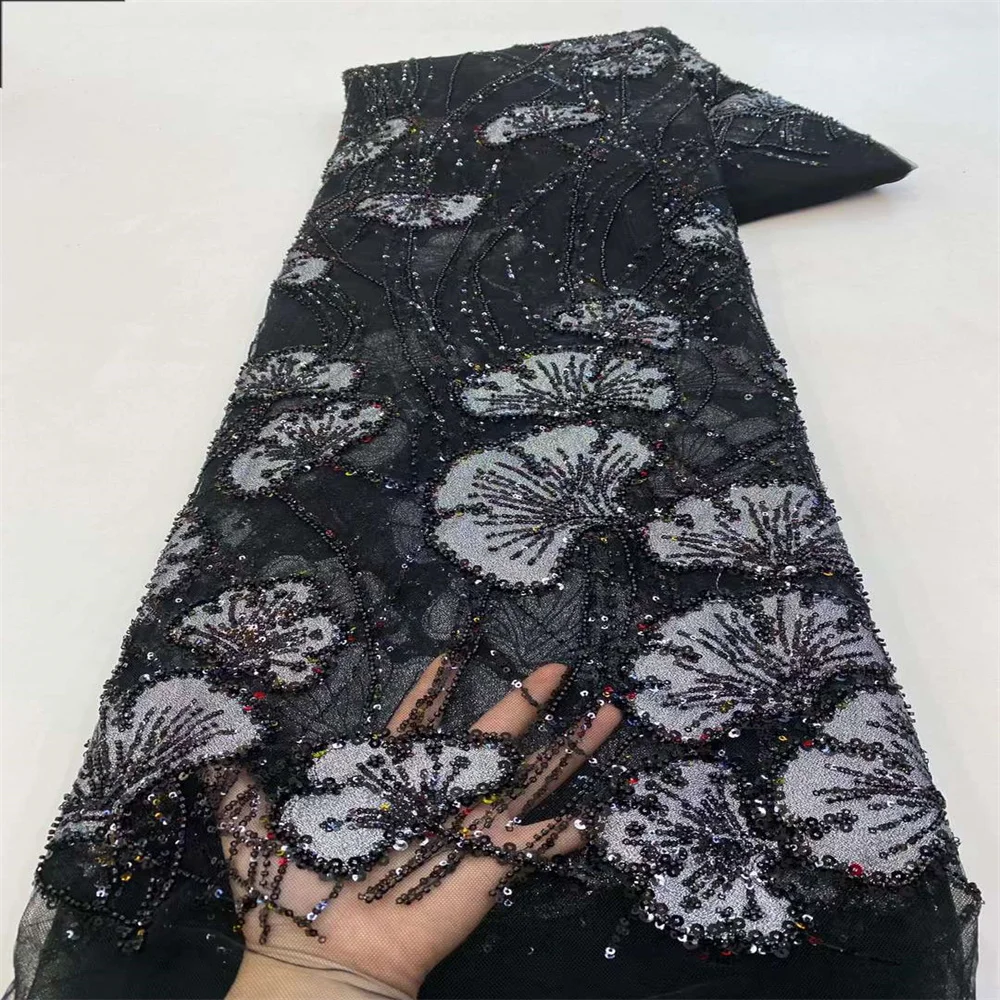 

African Tulle Lace Fabric Embroidered Lace Nigerian Sequins Lace Fabric 2023 High Quality Beaded French Tulle Lace Fabric XZ3902