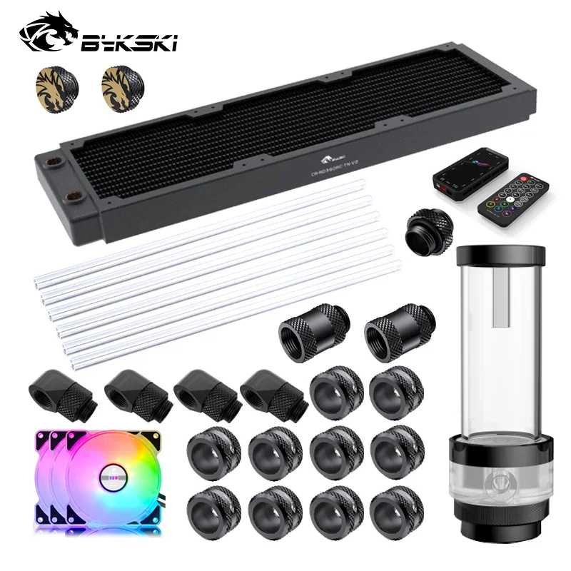 BYKSKI Water Cooling Kit Water Pump 120mm Fan 360mm/240mm Radiator PC System Cooler G1/4' Fittings Hard / Hose Tube