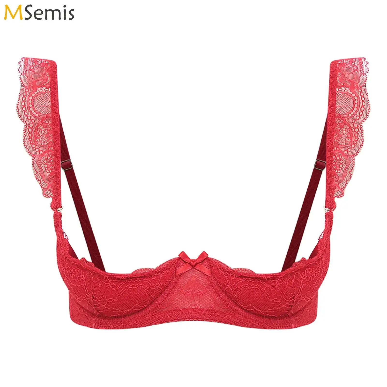 

Женские кружевные чашки для ручек с цветочным принтом, открытые соски, бюстгальтеры, топы, 1/4 чашки, подушечки, пуш-ап на косточках, отделка с рюшами, нижнее белье без косточек-балкотетов