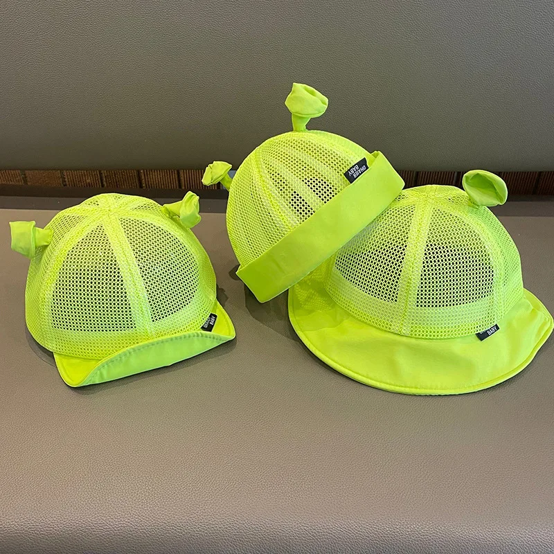 

Детская бейсболка с мультяшным принтом, зеленая забавная панама с ушками для детей, весенне-летняя панама для малышей, мальчиков и девочек, шапка-бини