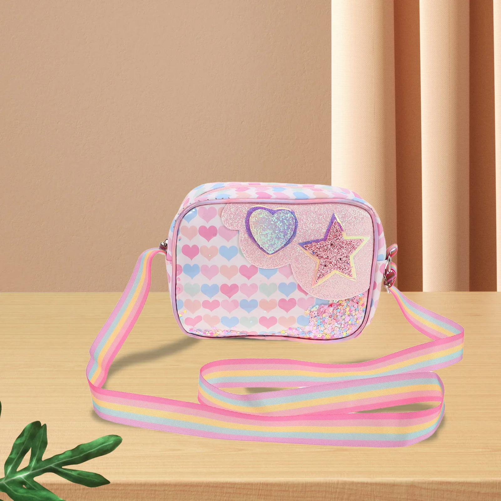 Glitter Crossbody Bag Adjustable Strap Ocean Theme Mini Purse for Girls Daily Use Party Kid Mini Handbag