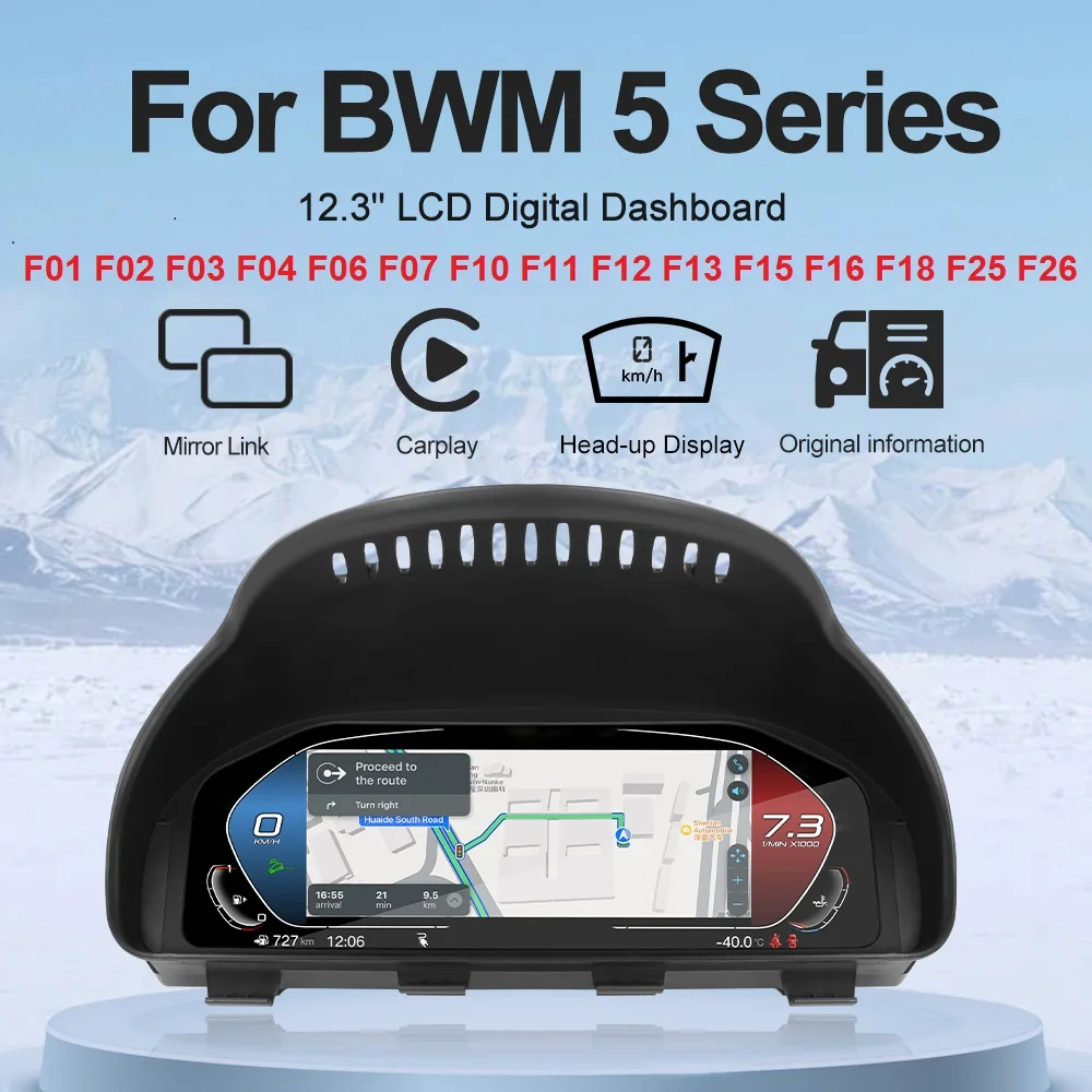

12.3 ''Digital Instrument Cluster for BMW 5series F01F02-F10-F13 F15 blue light anti-glare screen Panel Cockpit Voor carplay OTA