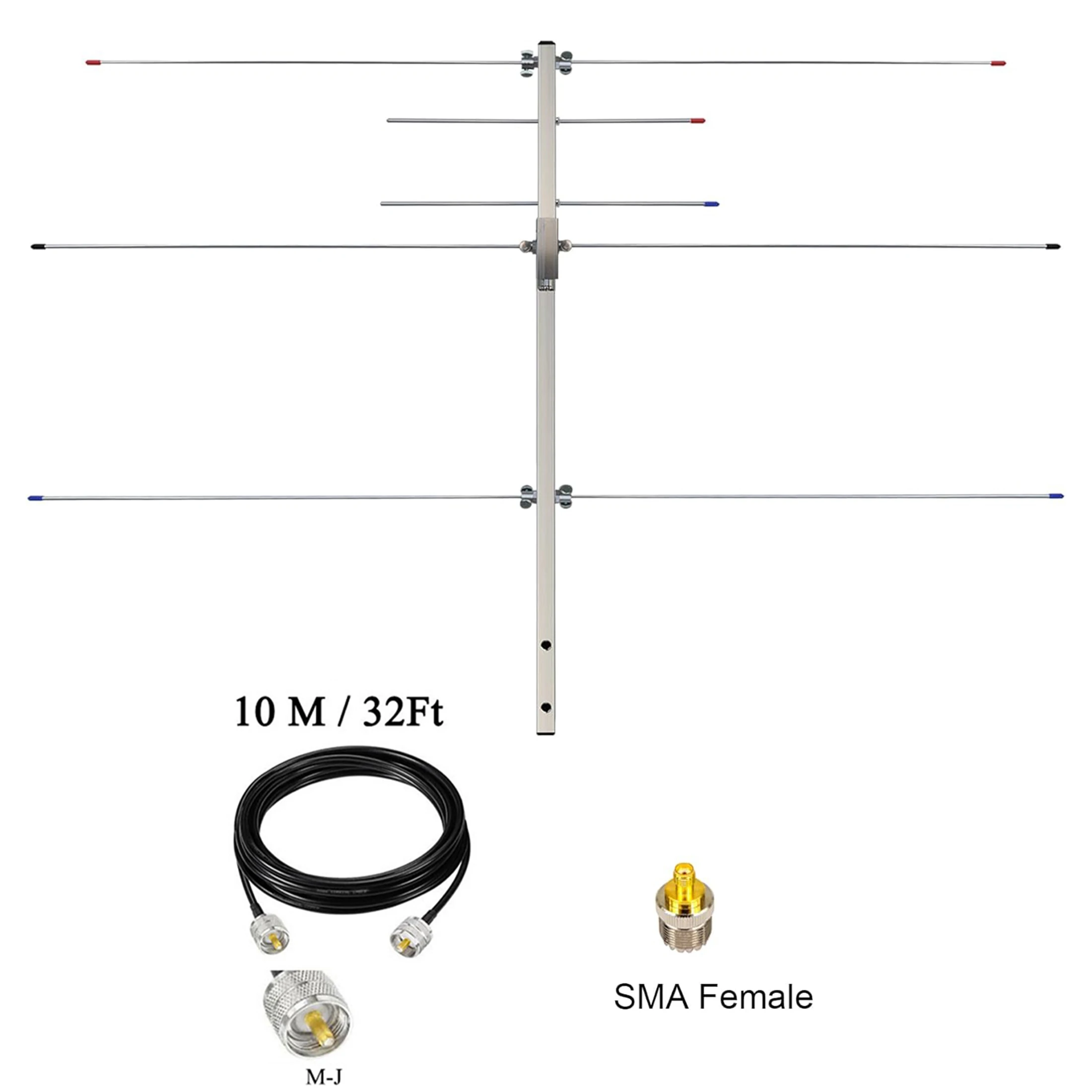 Antena Yagi de Banda Dupla para Rádio Amador 2m 70cm VHF/UHF 5 Elementos, Antena Base Externa de Alto Ganho 7/10.5dBi com Cabo de 32 pés para Repetidor