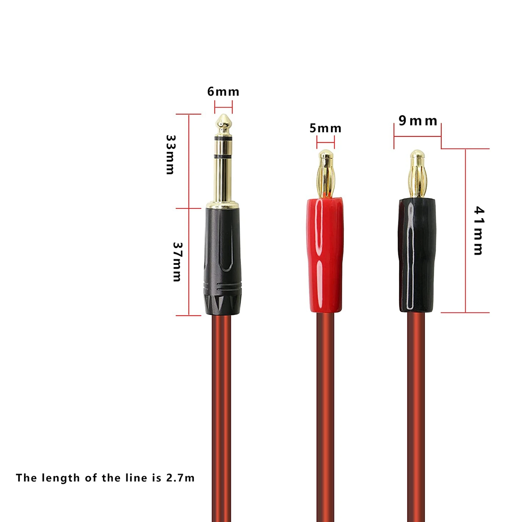 Kabel głośnikowy 6,35 mm 1/4 TRS do wtyczki bananowej, 3-biegunowy kabel głośnikowy 6,35 mm z wtyczką bananową 4 mm 2 szt. Przewód głośnikowy OFC HiFi