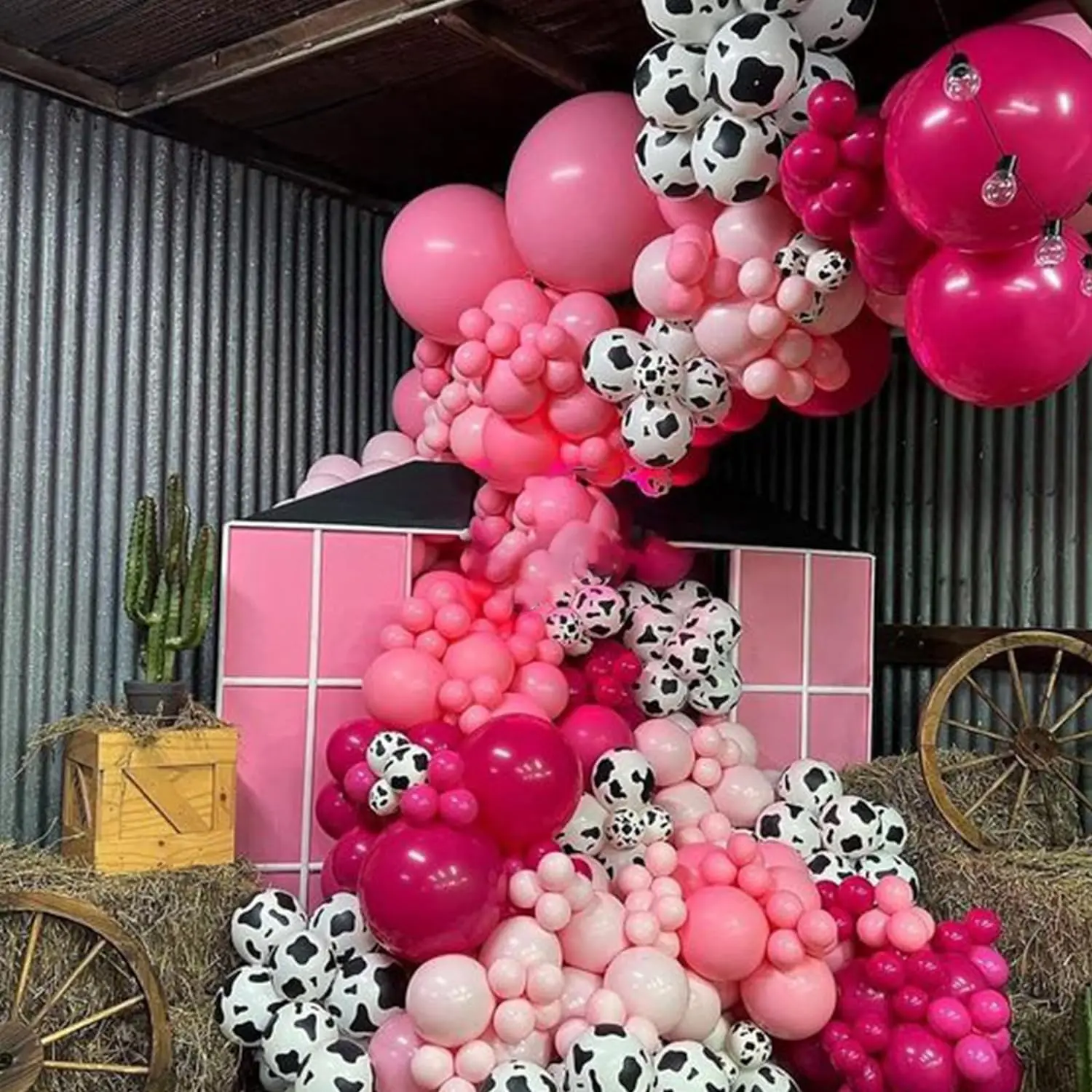 30pcs Rose Red Pink Cow Print Balloons Metallic Silver Latex For Cowgirl Birthday Last Rodeo Bachelorette Bride to be Decoration