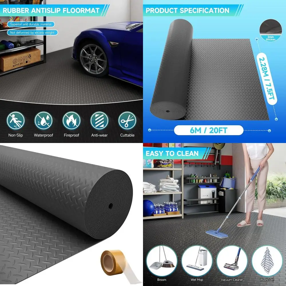 

Утолщенный коврик для пола гаража из ПВХ с алмазной текстурой, 7,5 футов x 20 футов, подходит для легковых автомобилей, внедорожников, серебристый